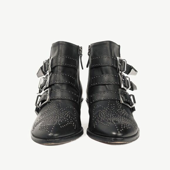 Chloe Susanna Black Studded Buckle Biker Ankle Boots - Picture 2 of 12